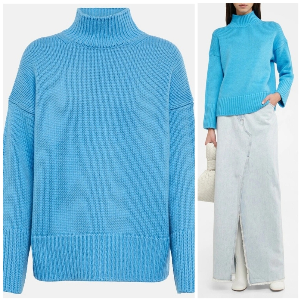 VINCE Wool Cashmere Bright Blue Knit Turtleneck Sweater, S - Picture 13 of 13